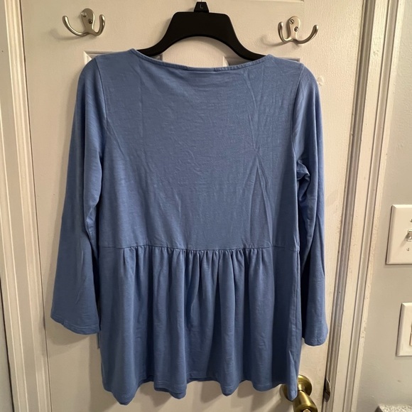 J.Jill Blue Pleated Peplum Cotton Blouse M/L - Picture 4 of 5